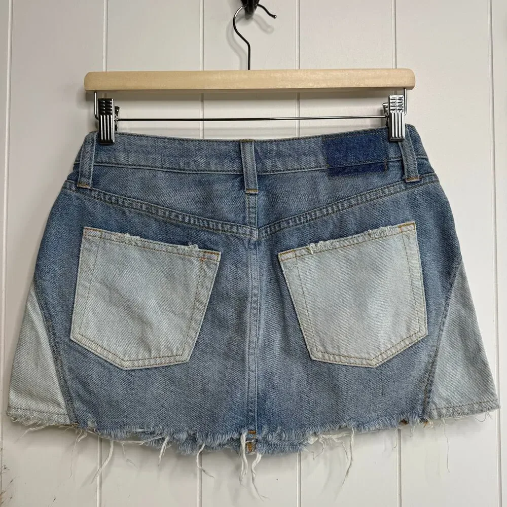 Free People mini skirt denim patched boho summer casual 26